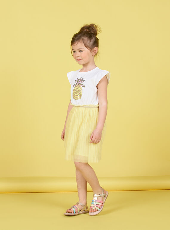 Weißes und gelbes Kleid Kind Mädchen LAJAUROB5 / 21S901O5ROB000