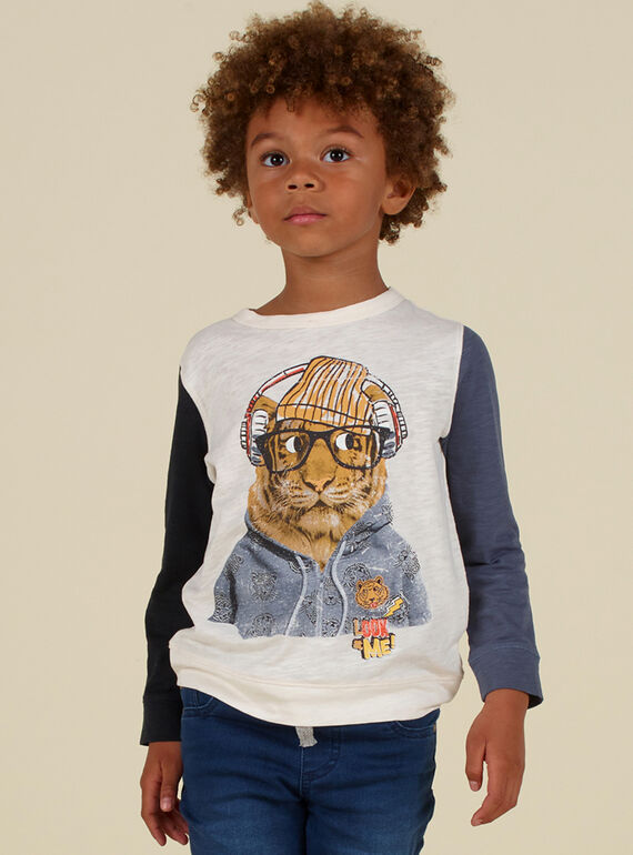 Dreifarbiges Langarm-T-Shirt für Jungen mit Tiger-Print MOHITEE2 / 21W902U1TML002