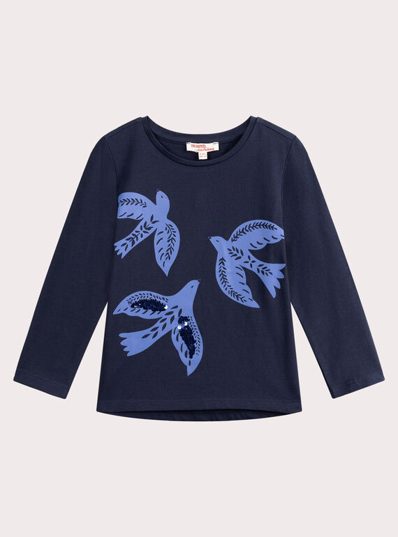 Marine-T-Shirt mit Vogeldruck für Mädchen  VAJOYTEE1 / 24W901G3TML070