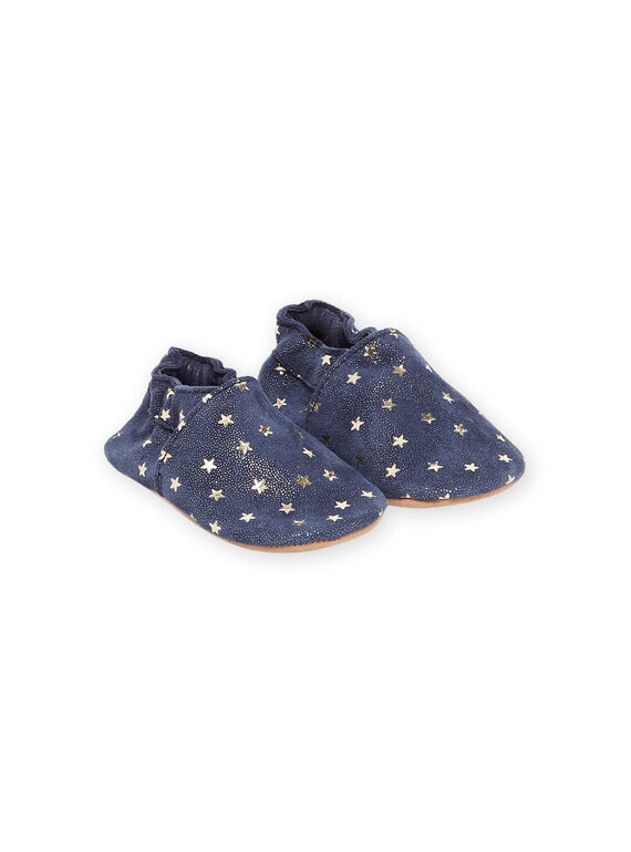 Baby Mädchen blaue weiche Lederpantoffeln mit Sternchenmuster MICHOETOILE / 21XK3722D3SC201