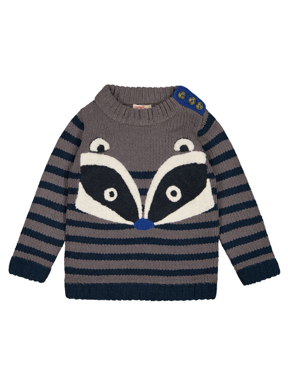 Chenillepullover Grau und Marineblau gestreift GOBLAPUL / 19W902S1PULJ921