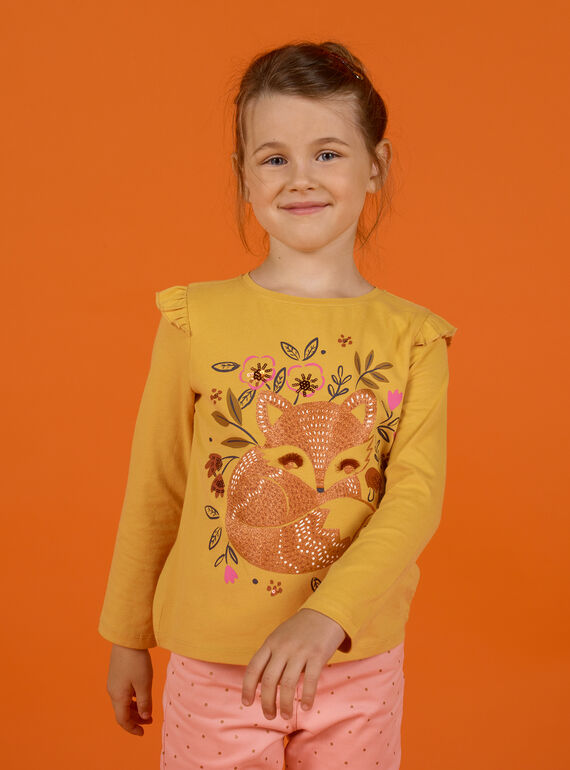Gelbes langärmeliges Fuchs-T-Shirt für Mädchen MASAUTEE2 / 21W901P1TMLB107