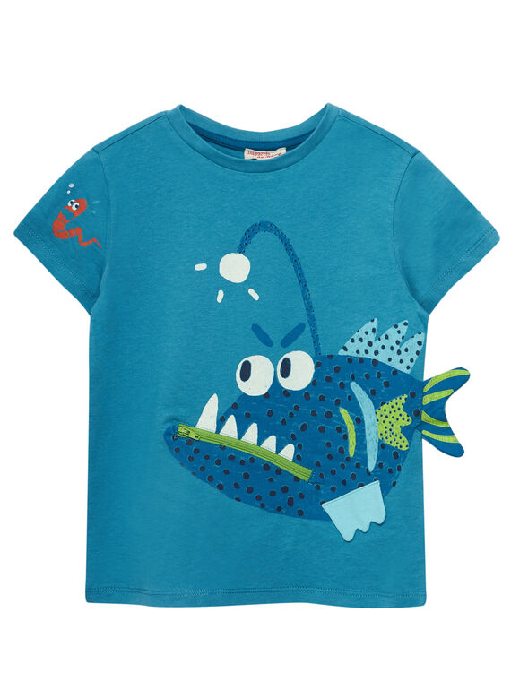 Blaues kurzärmeliges Jungen-T-Shirt mit verspieltem Fischprint JOBOTI5 / 20S902H4TMC215