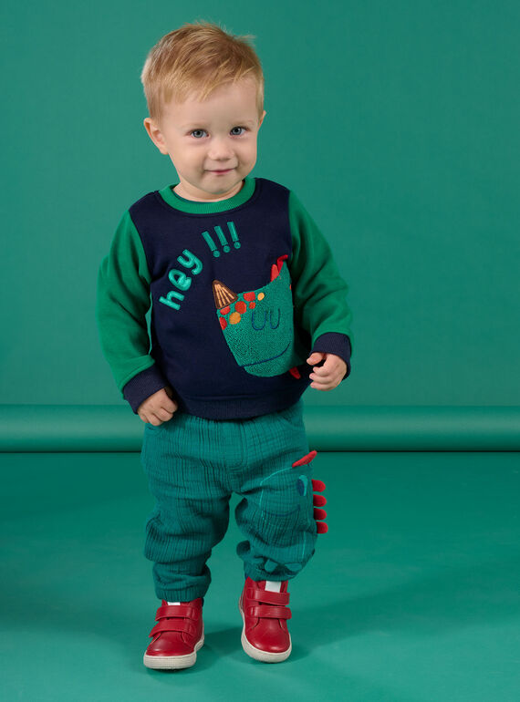 Blaues Sweatshirt mit multi-technischer Dinosaurier-Animation PUPRISWE / 22WG10P1SWEC203