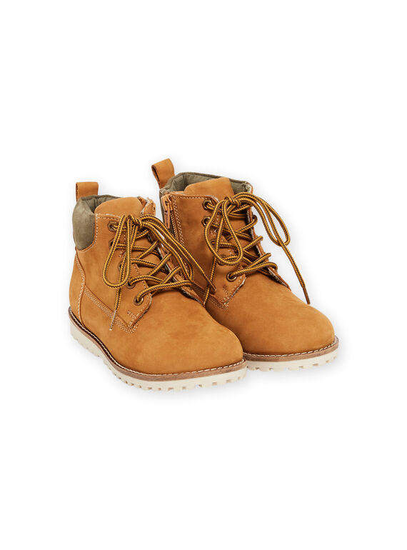 Kamelfarbene Lederschnürstiefel Kind Junge MOBOOTALEXY / 21XK3682D0D804