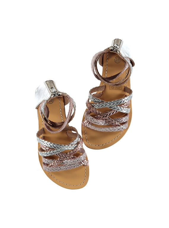 Sandalen aus geflochtenem Metallicleder für draußen Mädchen FFSANDROX / 19SK35C2D0E956