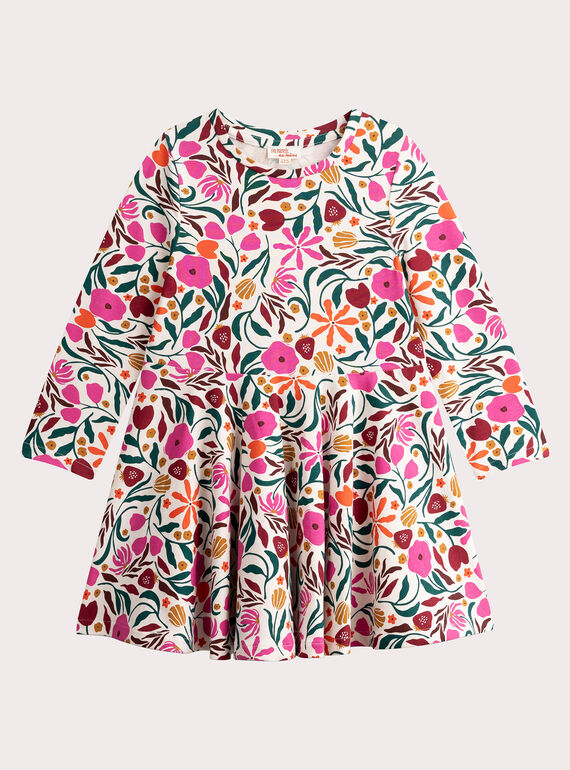 Blumendruck-Ecru-Kleid für Mädchen  VAKOROB3 / 24W90131ROB114