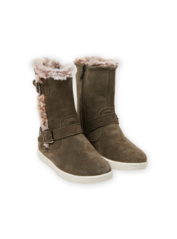 Khakigrün gefütterte Wildlederstiefel Kind Mädchen MABOTTEKAKI / 21XK3585D10604