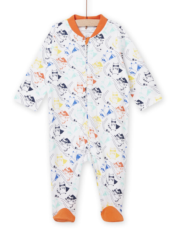 Baby Junge weißer Strampler mit Waschbäraufdruck NEGAGRELAV / 22SH14G6GRE000