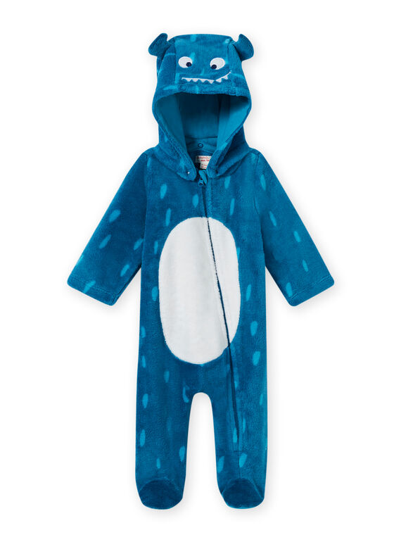 Baby Junge blauer Kapuzen-Strampler mit Monstermotiv MEGASURPYJ / 21WH1491SPY715