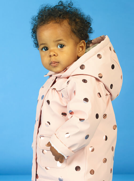 Baby Mädchen rosa Regenmantel mit goldenen Polka Dots MIGOIMP / 21WG0951IMPD332