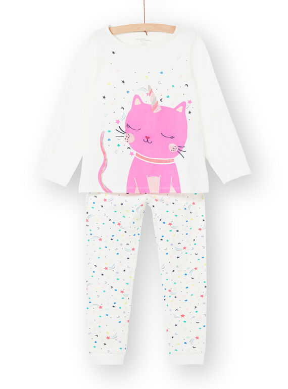 phosphorescent Kinder-Jersey-Pyjama mit Katzenmotiv für Mädchen LEFAPYJCAT / 21SH1151PYJ001
