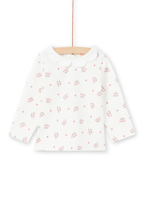 Baby Mädchen ecru Leopard Kopf und Blume drucken Langarm-T-Shirt MIPABRA / 21WG09H2BRA001