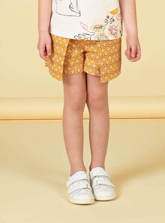 Gelbe und rosa Shorts mit floralen Motiven aus Baumwolle für Kinder und Mädchen LAPOESHORT / 21S901Y1SHO107
