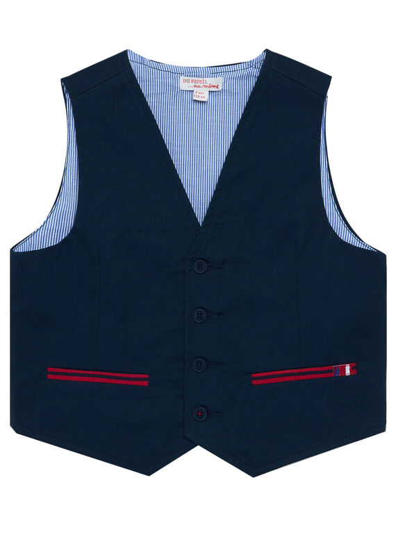 Einfarbig marineblaue Anzugsweste für Jungen mit kontrastierenden Taschen JOWEGIL / 20S90291GSM705