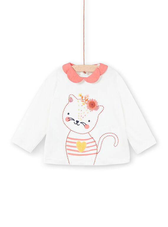 Weißes langärmeliges T-Shirt mit kontrastierendem Kragen LINAUBRA / 21SG09L1BRA001