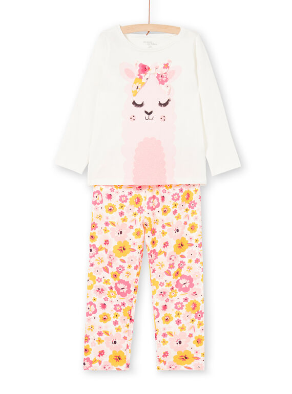 Pyjama-T-shirt und Hose weiß und rosa Kind Mädchen LEFAPYJLAM / 21SH1156PYJ001