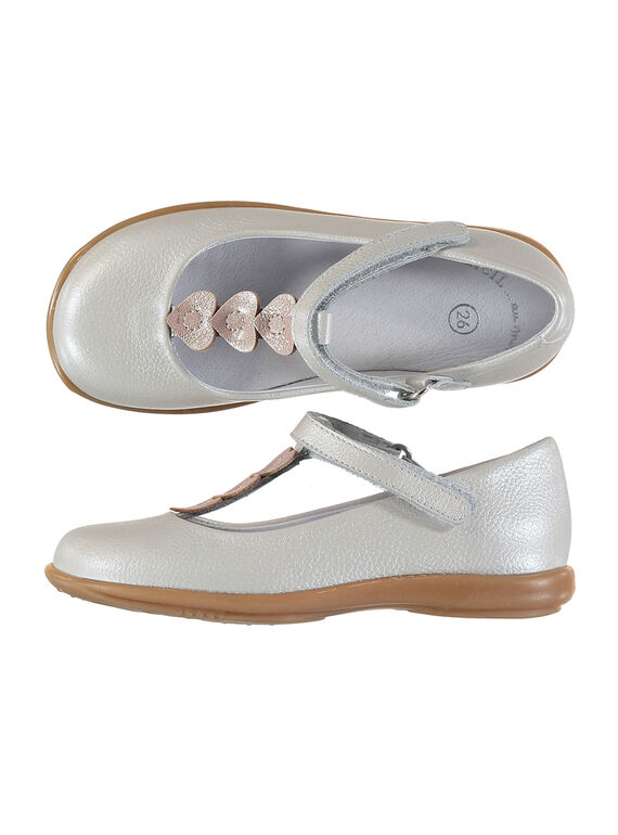 Perlmuttfarbene Mary Janes aus Leder für draußen Mädchen FFSALCOEUR / 19SK3541D13000