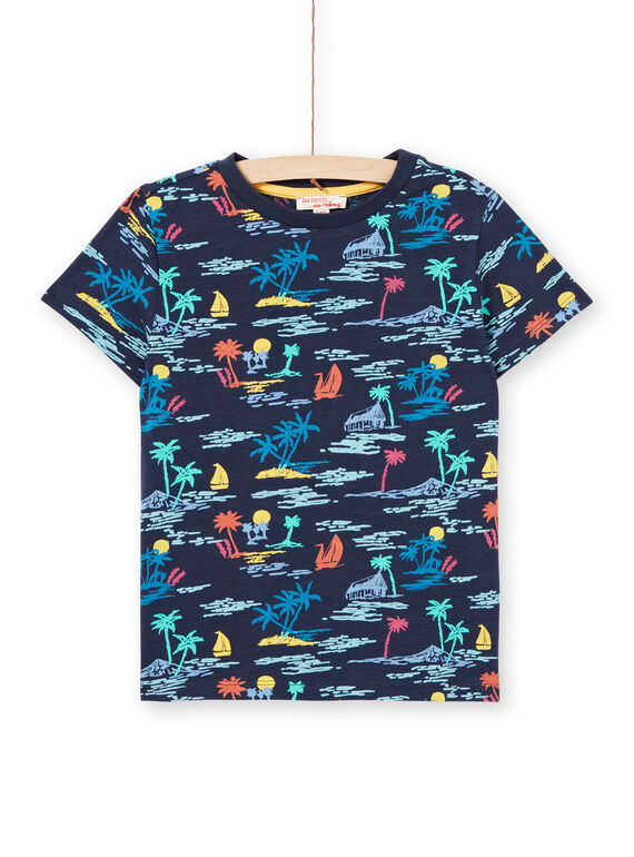 Palm Print navy blau und gelb T-Shirt für Kinder und Jungen LOBONTI3 / 21S902W6TMC705