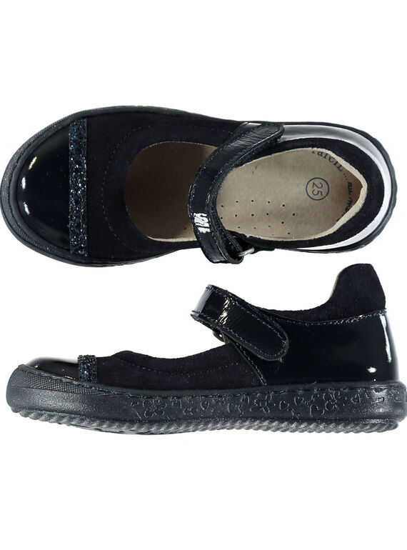 Marineblaue glänzende Riemchenschuhe Lackleder für Kinder Mädchen GFBABMATER / 19WK35I3D13070