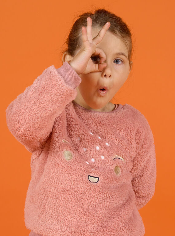 Kind Mädchen rosa Kunstfell-Sweatshirt MASAUSWEA / 21W901P1SWE303