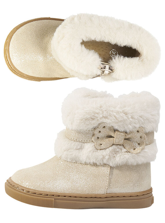 Beige Stiefel mit Pelzbesatz Lackleder mit Pailletten für Babys Mädchen GBFBOOTCHIC / 19WK37Y2D0D080
