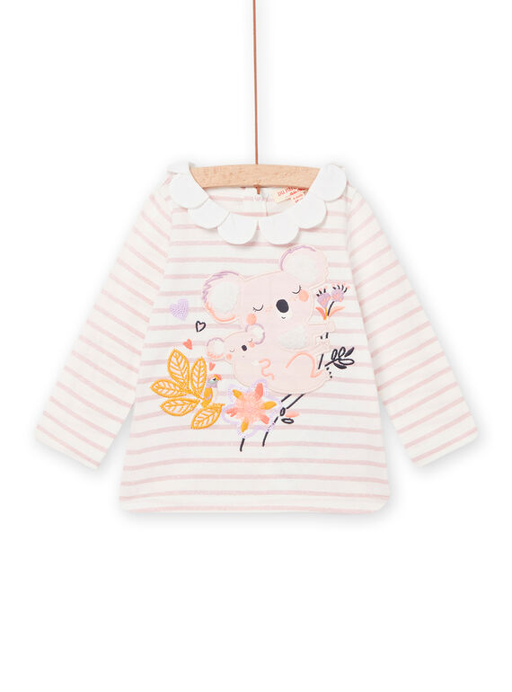 Baby Mädchen gestreiftes T-Shirt mit Blumenkragen Koala NIMOBRA / 22SG09N1BRAD327