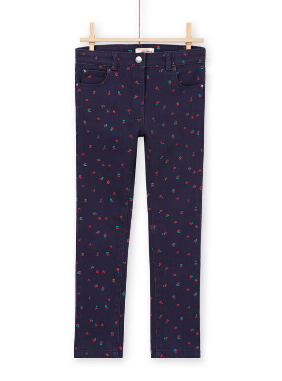 Mitternachtsblaue Twill-Hose für Jungen mit Blumen- und Herzchen-Print MAJOPANT3 / 21W90121PANC205