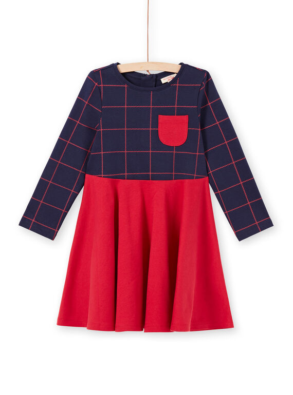 Zweifarbiges Kleid für Mädchen in Nachtblau und Rot MAJOROB6 / 21W90125ROBC205
