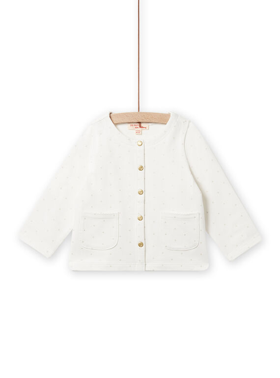 Baby Mädchen ecrufarbene Strickjacke mit goldenen Tupfen NIJOCAR1 / 22SG0962CAR001