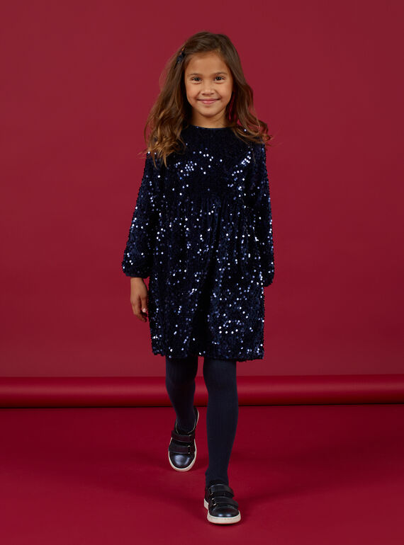 Marineblaues Samtkleid mit Pailletten Kind Mädchen MANOROB4 / 21W901Q4ROB070