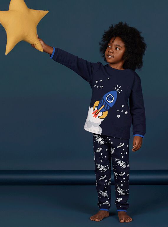 Phosphoreszierende Pyjamas für Kinder und Jungen aus gebürstetem Vlies mit Raketenmuster LEGOPYJFUZ / 21SH1213PYJ705