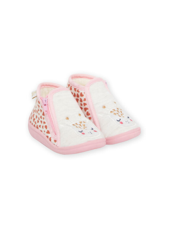 Rosafarbene und beigefarbene Booties mit Giraffenmotiven für Baby Mädchen NIPANTGIRAFE / 22KK3721D0A080
