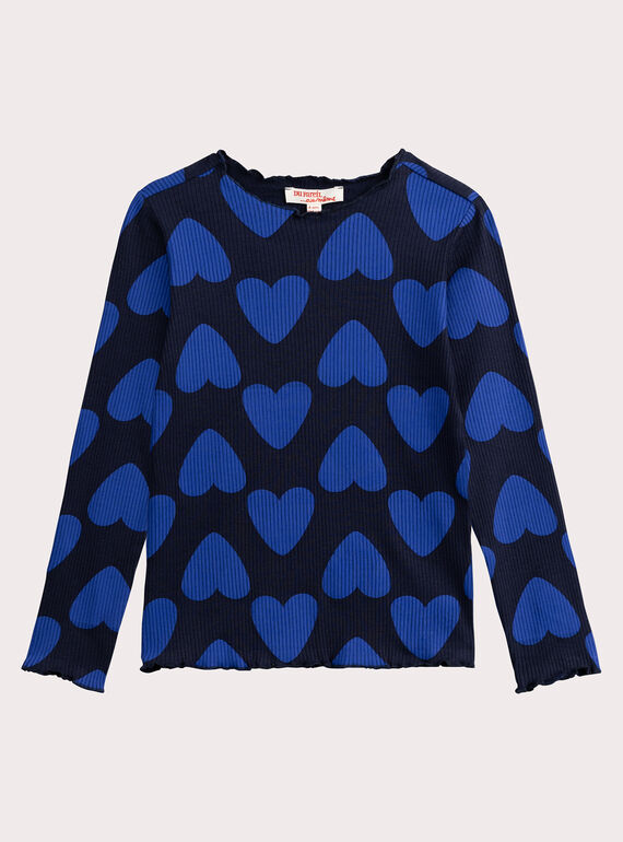 Blaues Herz-Print-T-Shirt für Mädchen  VAJOUTEE2 / 24W901J3TML070