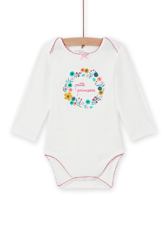 Weißer Baby-Mädchen-Body mit Blumenkronendesign MEFIBODPRI / 21WH13C4BDL001