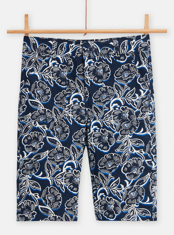 Marineblaue Bermuda-Shorts mit Blumenmuster für Jungen TOPABER1 / 24S90221BER705