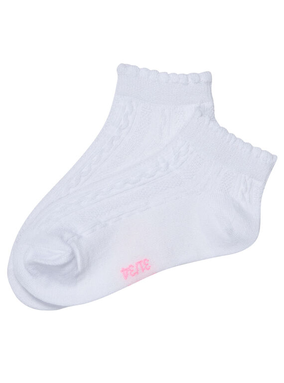 Weiße Mädchensocken mit Zopfmuster und irisierendem Lurex JYAPOECHO / 20SI01G1SOQ000