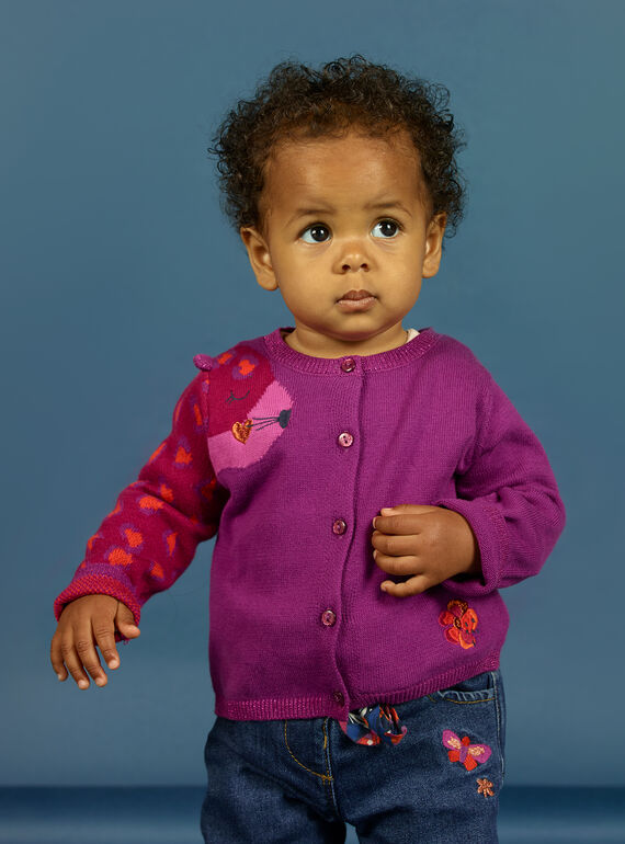 Baby Mädchen lila gestrickte Strickjacke mit Leopardenmuster MIPACAR / 21WG09H2CAR712