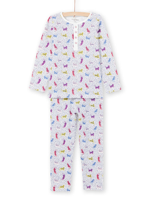 Mädchen-Pyjama mit Tupfen und Leopardendruck MEFAPYJPAN / 21WH1134PYJ001