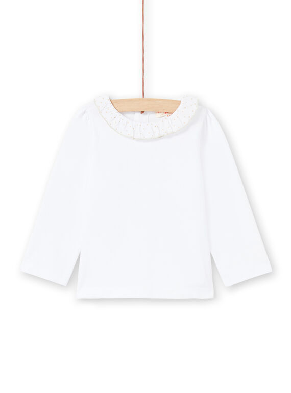 Baby Girl Weiß Langarm T-Shirt mit Kragen MIJOBRA1 / 21WG0911BRA000