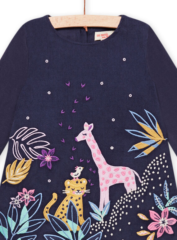 Baby Mädchen marineblaues Samtkleid mit gestickten Savannahs MIPLAROB1 / 21WG09O3ROBC202