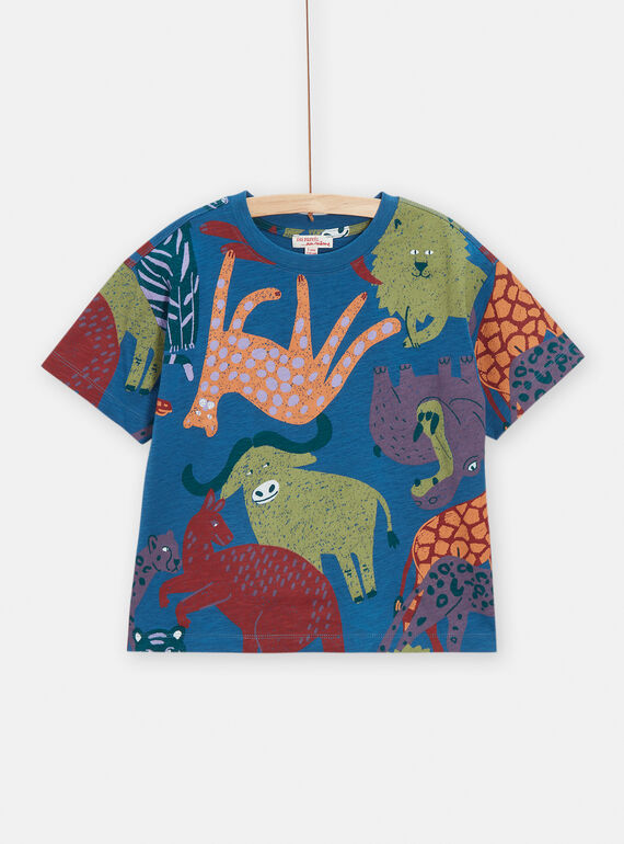 Blaues Jungen-T-Shirt mit Dschungel-Print VODATI / 24W90221TMCC210