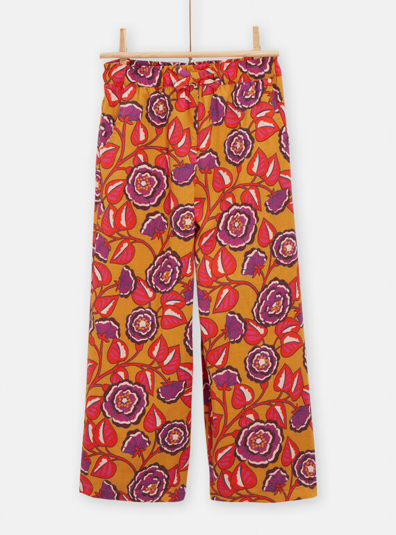 Fließende Mädchen-Hose in Gelb mit Blumenprint TALIPANT / 24S901T1PAN107