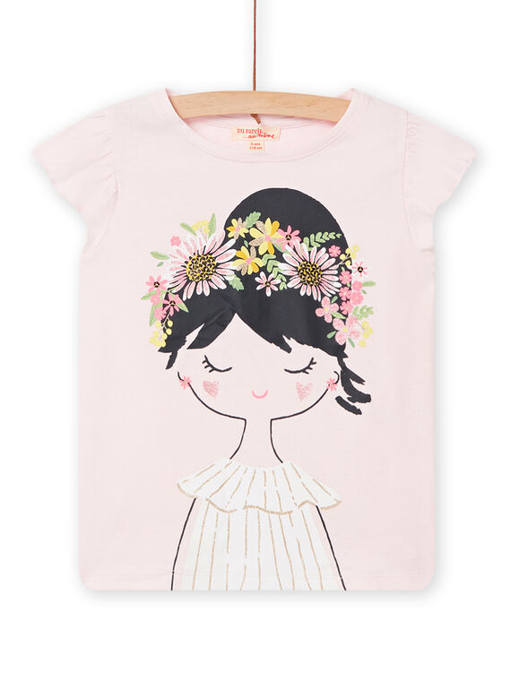 Hellrosa T-Shirt mit Blumen und Krone für Kind Mädchen NASOTI2 / 22S901Q4TMC321