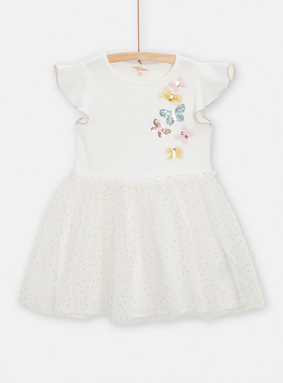 Kleid mit Schmetterlingsprint für Mädchen in Ecru TAPOROB5 / 24S901M5ROB001