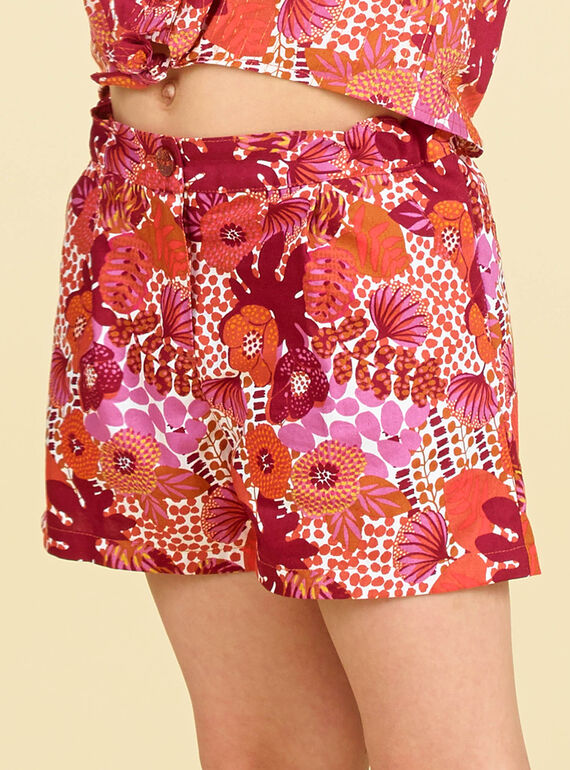 Orange und rosa Shorts mit Blumendruck LATERSHORT2 / 21S901V3SHO001