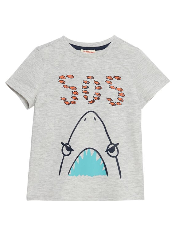 Grau chiniertes kurzärmeliges T-Shirt für Jungen, mit Haifisch-Print JOJOTI11 / 20S902T5D31J920