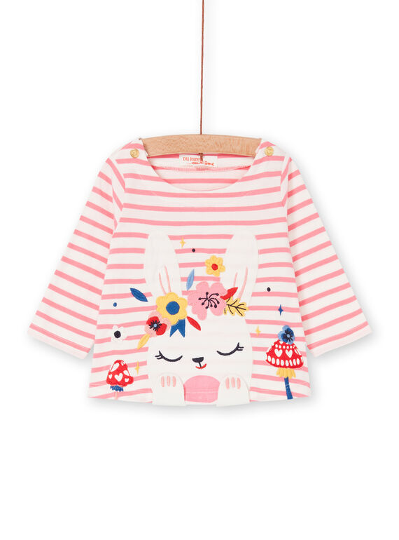 Weiß und rosa gestreiftes Baby-Mädchen-T-Shirt LIHATEE / 21SG09X1TMLD305