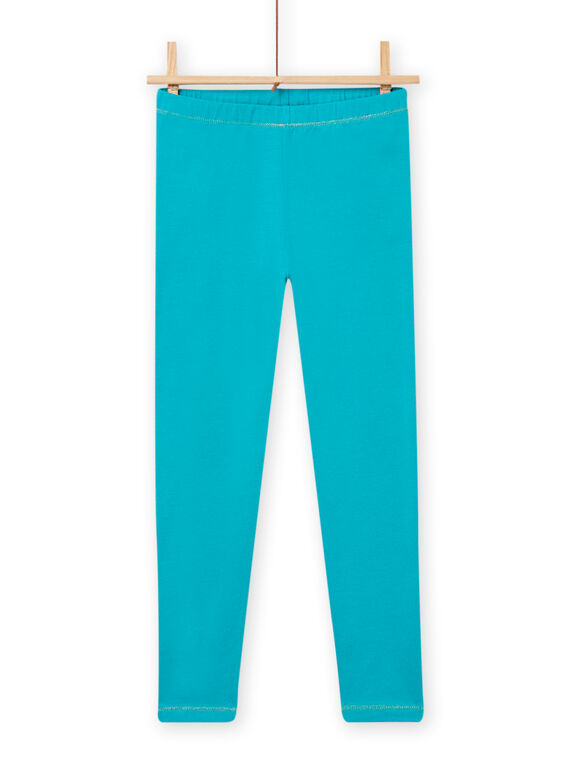 Türkisfarbene Leggings mit goldener Paspelierung Kind Mädchen NYAJOSLEG4 / 22SI0163CAL202
