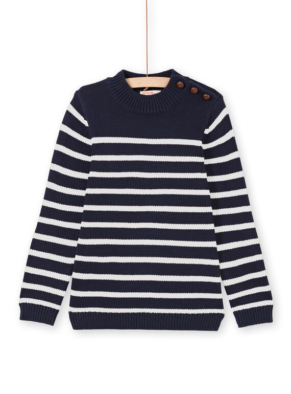 Marineblau und weiß gestreifter Pullover für Jungen MOJOPUL1 / 21W90213PUL001